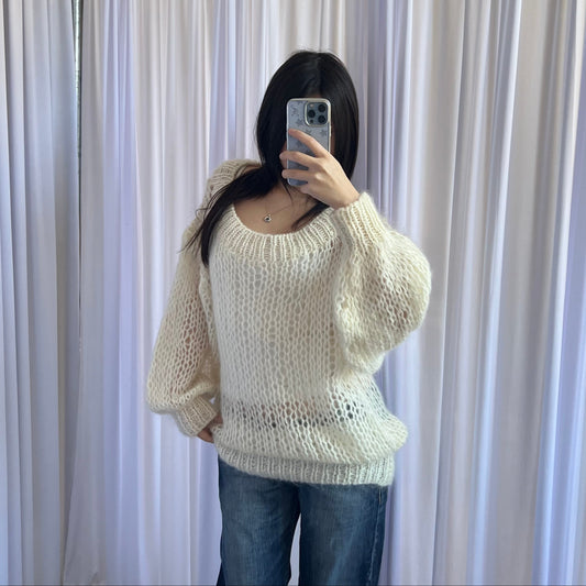 Hysterics Mohair Blend Cream 3/4 Sleeve Fine Knit Sweater Dress Top