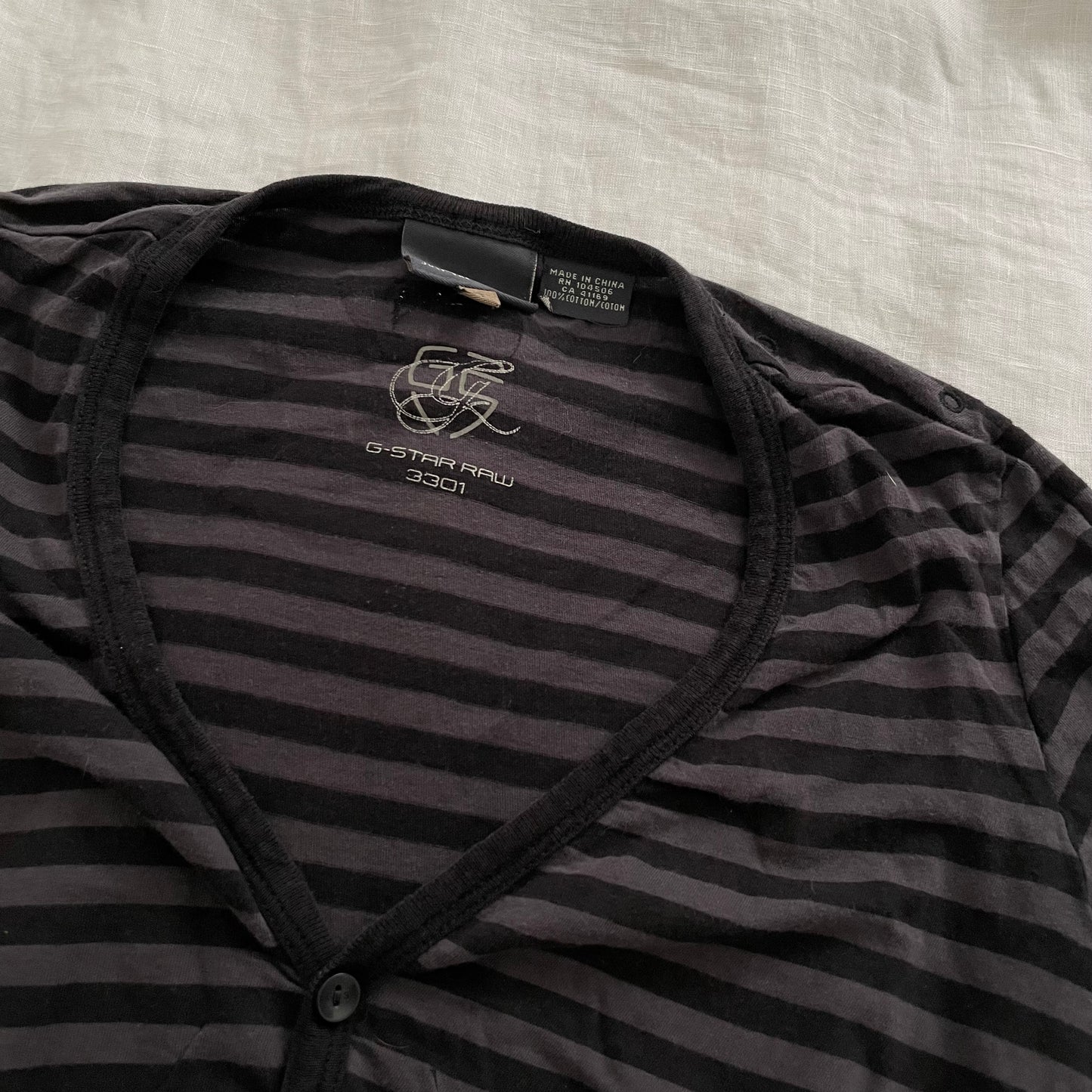 grey g-star raw black purple brown stripe v neck button long sleeve top
