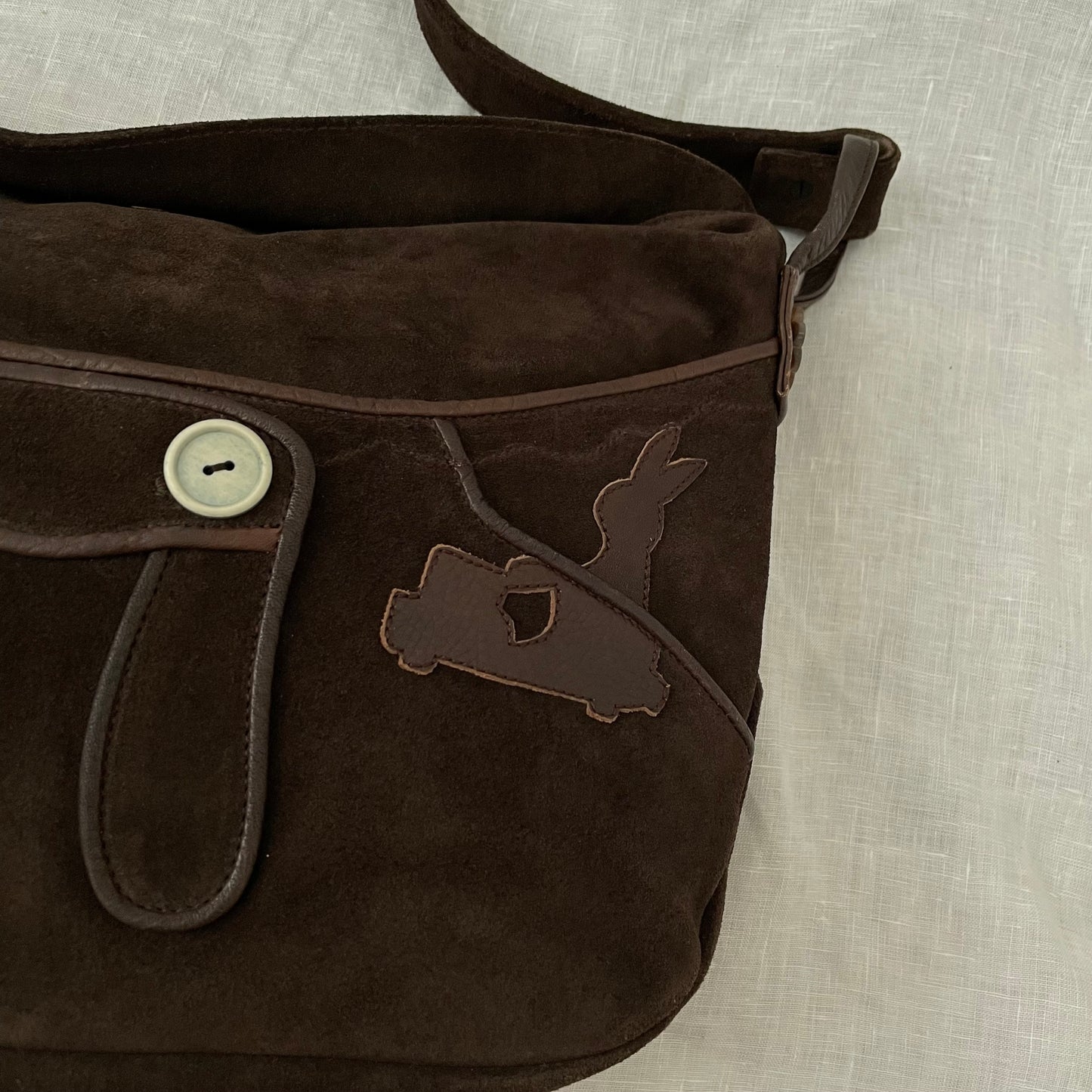 vintage marni brown suede rabbit design shoulder bag with cute mixed button detail