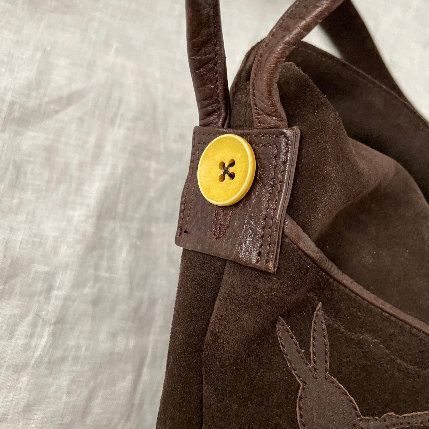 vintage marni brown suede rabbit design shoulder bag with cute mixed button detail