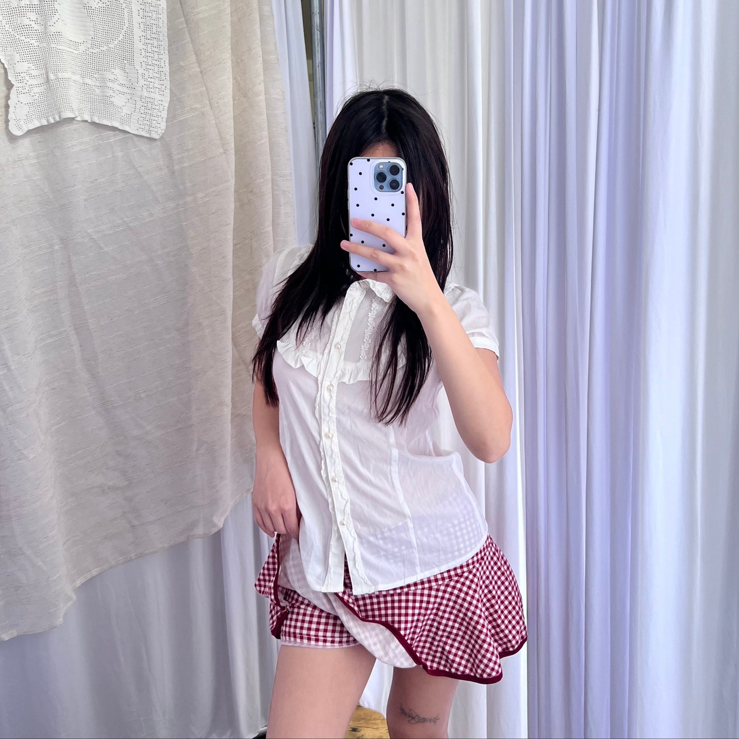 Coquette Red Gingham Print Flared Ruffle Mini Skirt