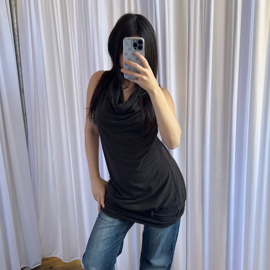 Miss Sixty Brown Draped High Neck Sleeveless Bubble Hem Tunic Top