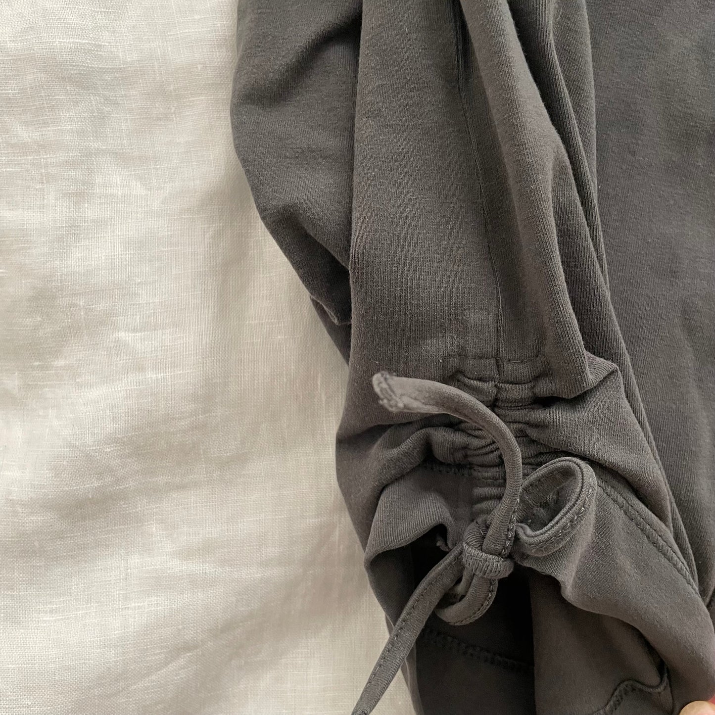 grey beige puma drawstring ruched hem capri track pants