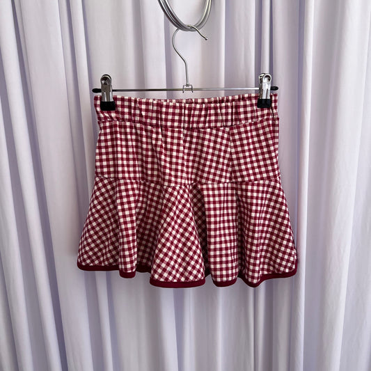 Coquette Red Gingham Print Flared Ruffle Mini Skirt