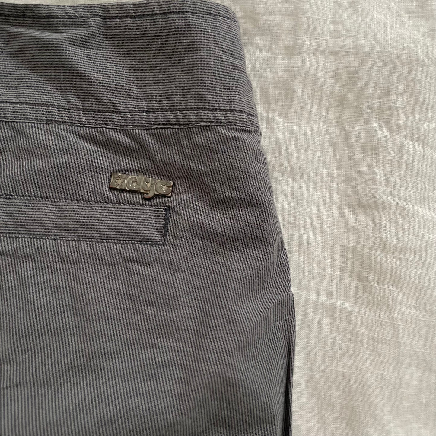 XDYE vintage puffy balloon sailor button grey blue striped mini shorts
