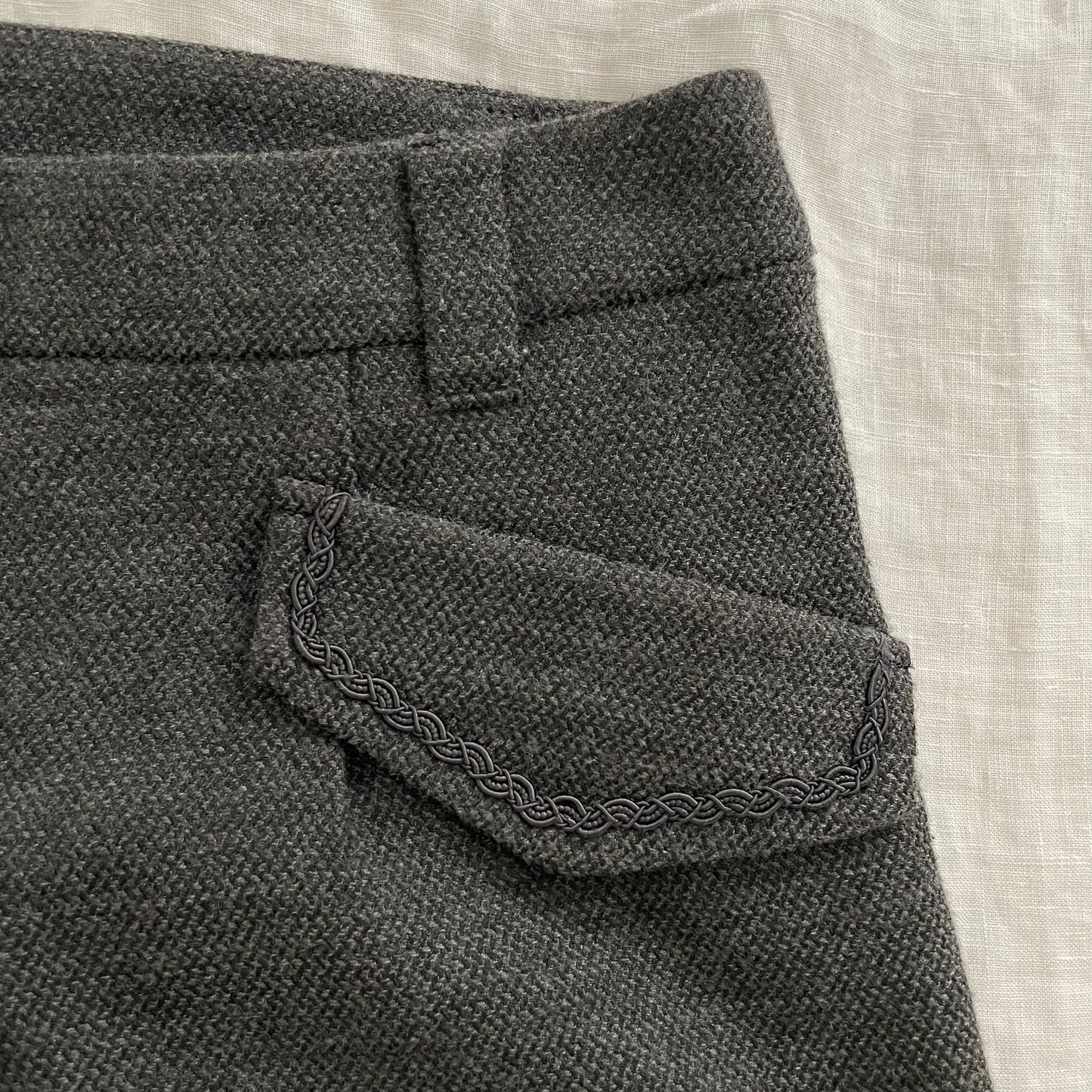 jill stuart grey corpcore utility asymmetrical button wool blend mini shorts