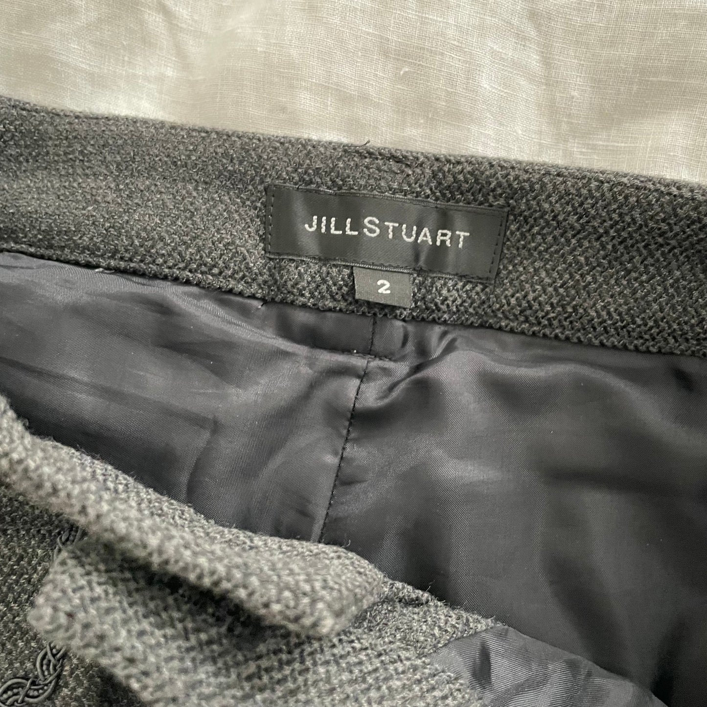jill stuart grey corpcore utility asymmetrical button wool blend mini shorts