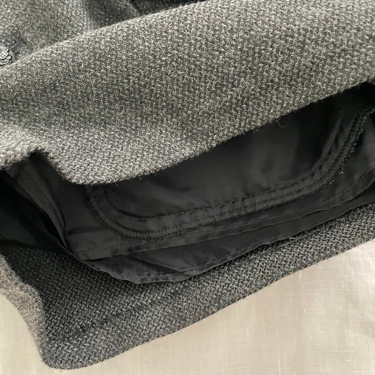 jill stuart grey corpcore utility asymmetrical button wool blend mini shorts