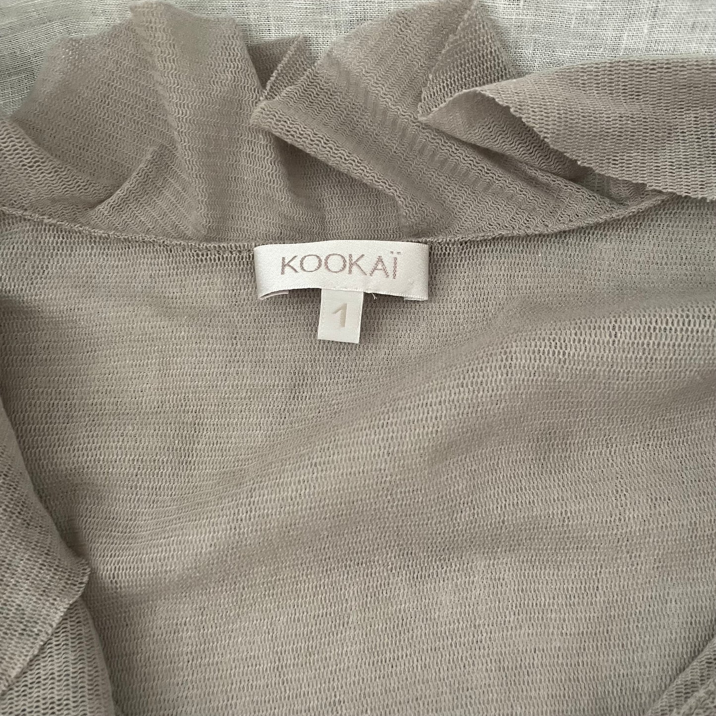 kookai greige ruffle vest blouse with embroidery lace and adjustable hem ribbon