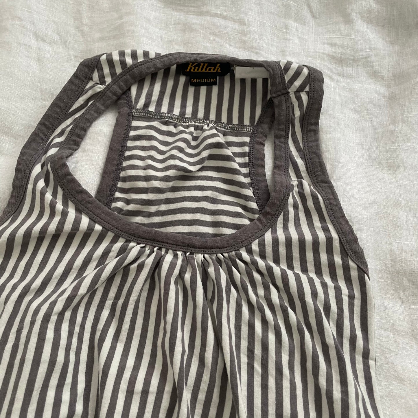 killah eurosummer taupe white striped tunic vest