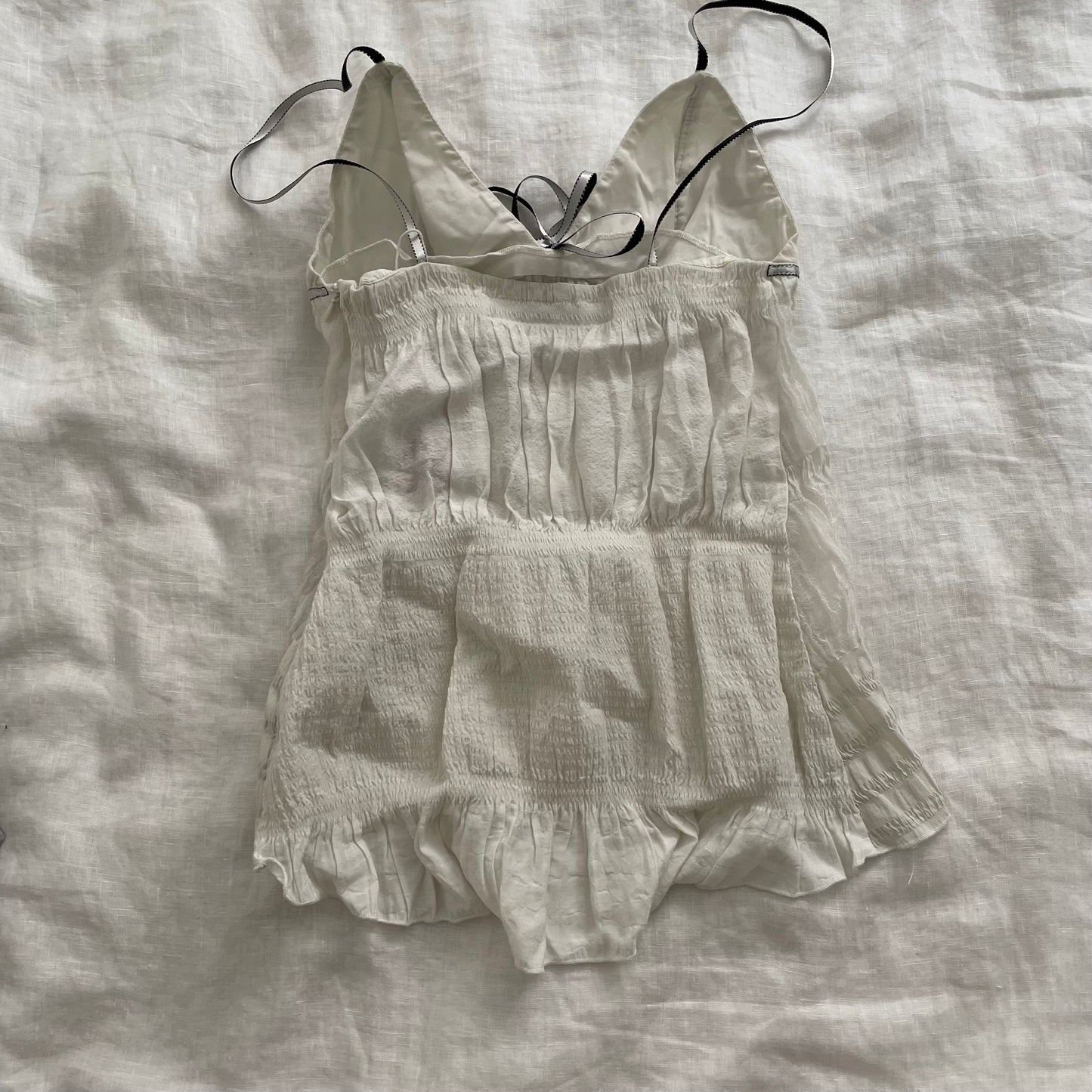 miss sixty eurosummer balletcore white ruched babydoll camisole