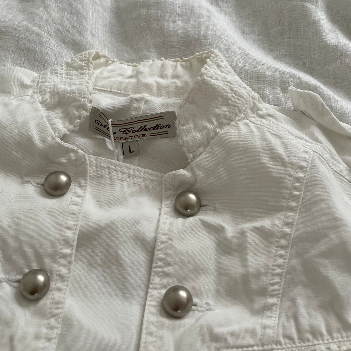 my collection white corpcore military style dual button picot lace jacket