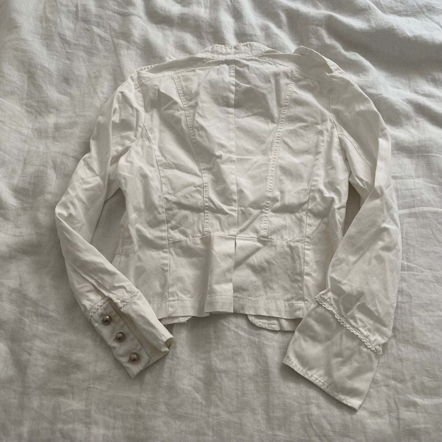 my collection white corpcore military style dual button picot lace jacket