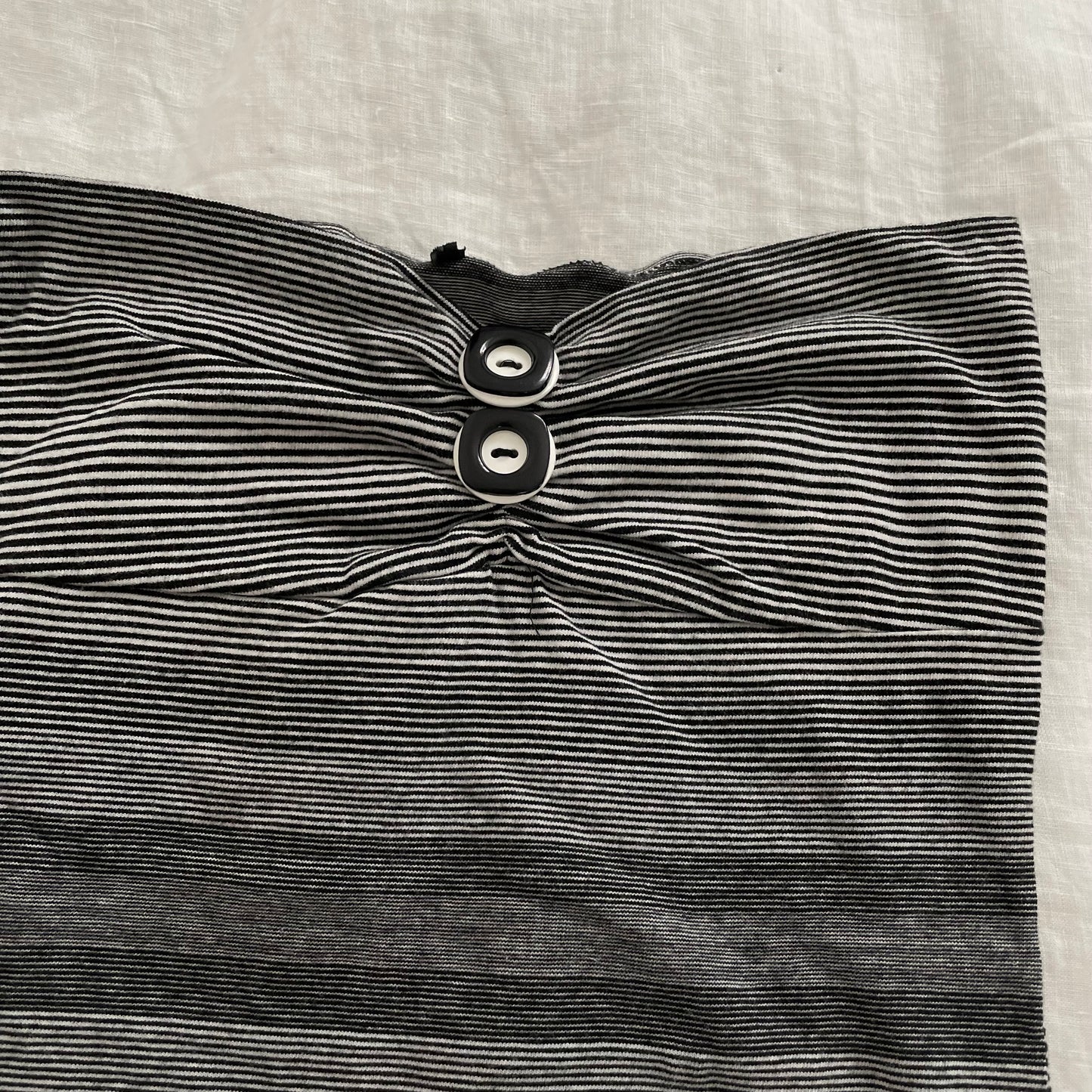 black grey preppy button naf naf ruched striped bandeau top