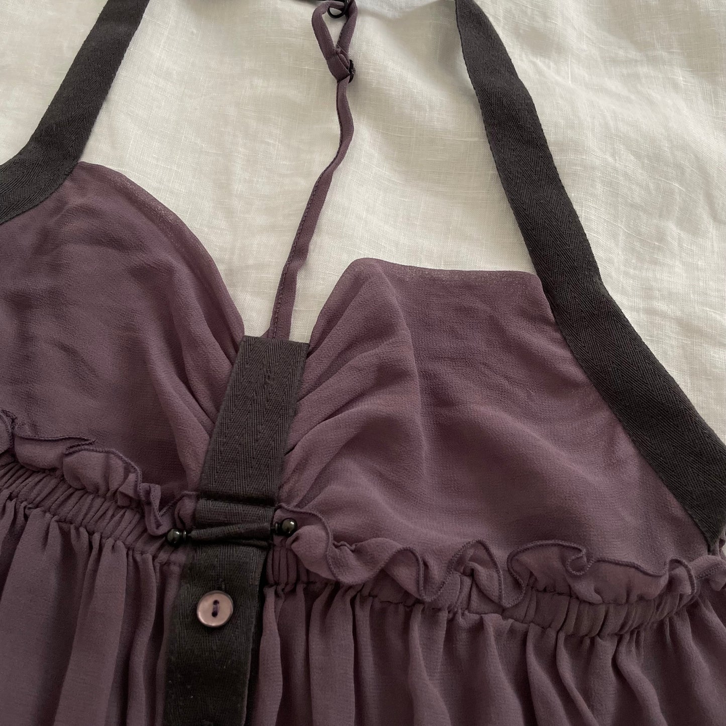 cop copine purple long ruched halter neck sleeveless tunic