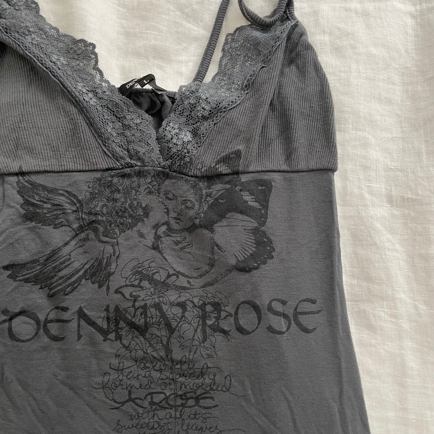 denny rose grunge sleaze cherub graphic print lacey trim camisole
