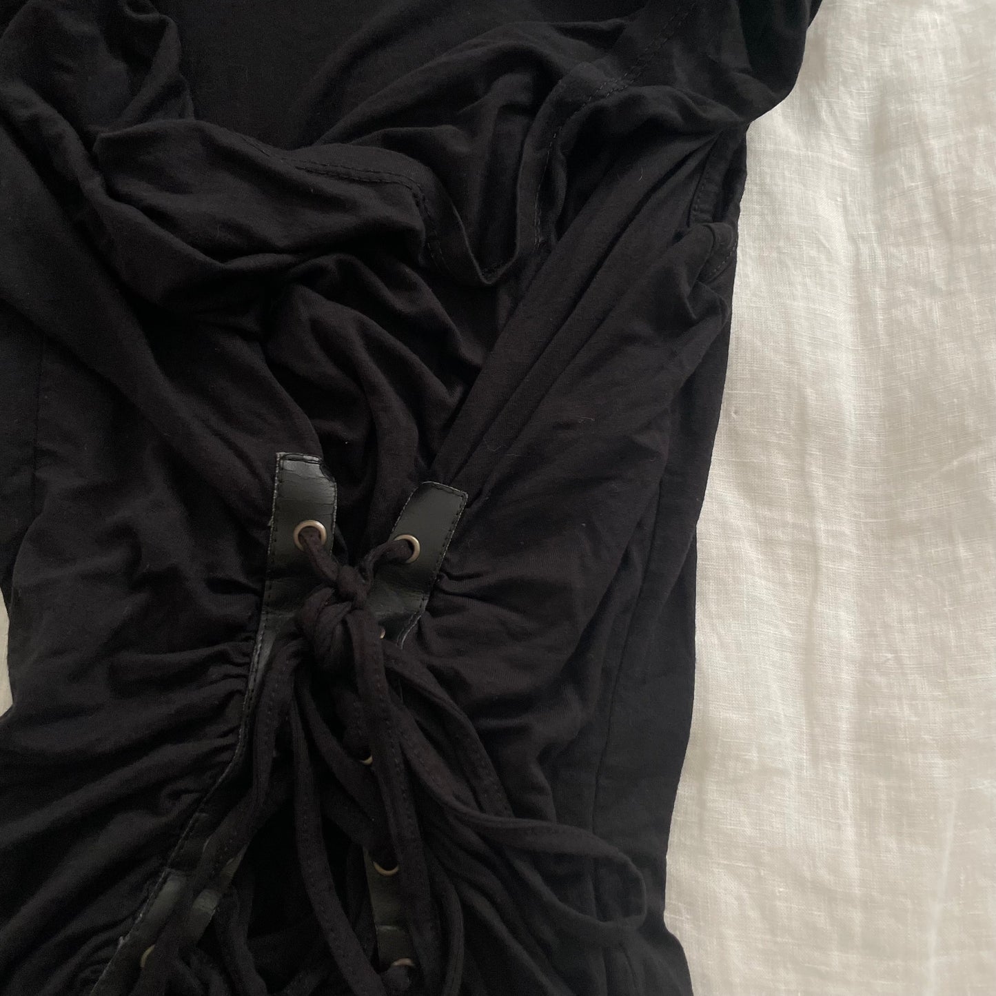 morgan de toi grunge sleaze boho black draped lace up corset sleeveless top