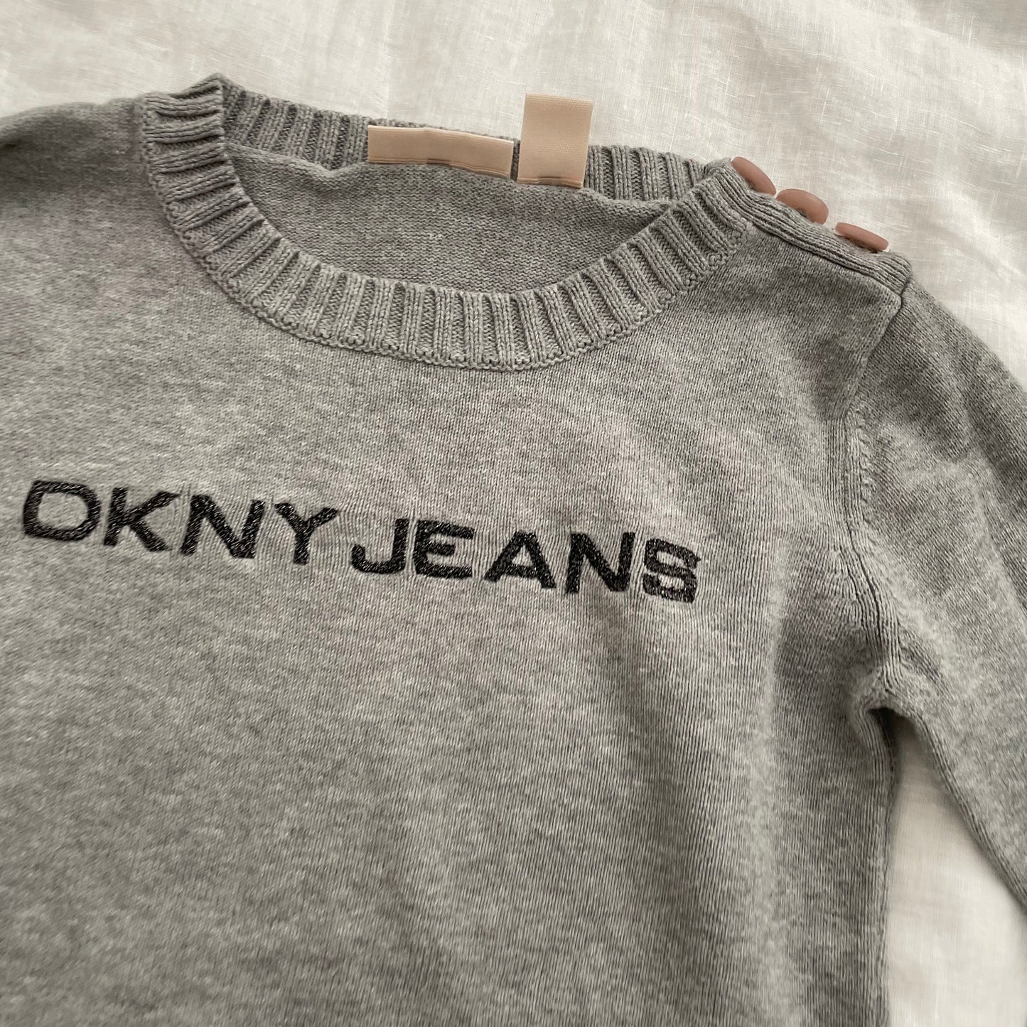 dkny light grey long sleeve ribbed hem long sleeve knit top