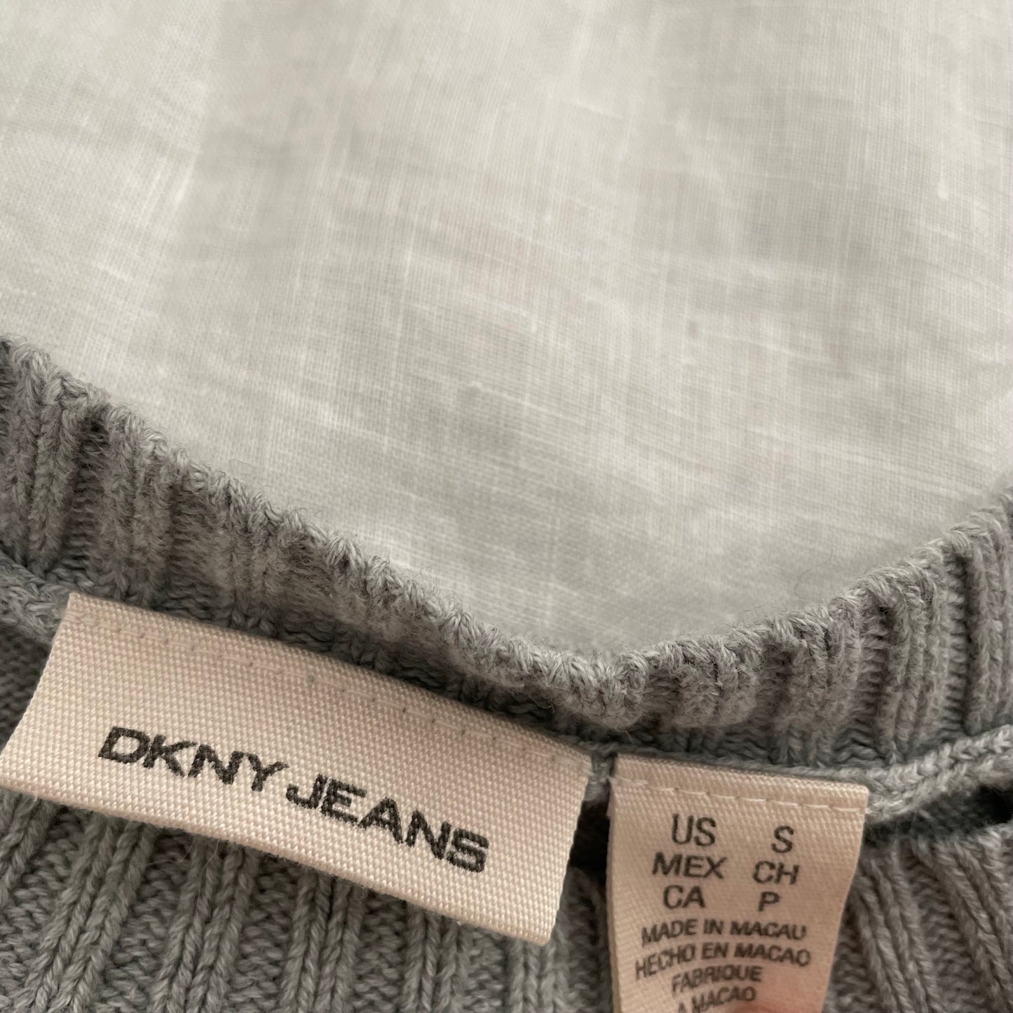 dkny light grey long sleeve ribbed hem long sleeve knit top