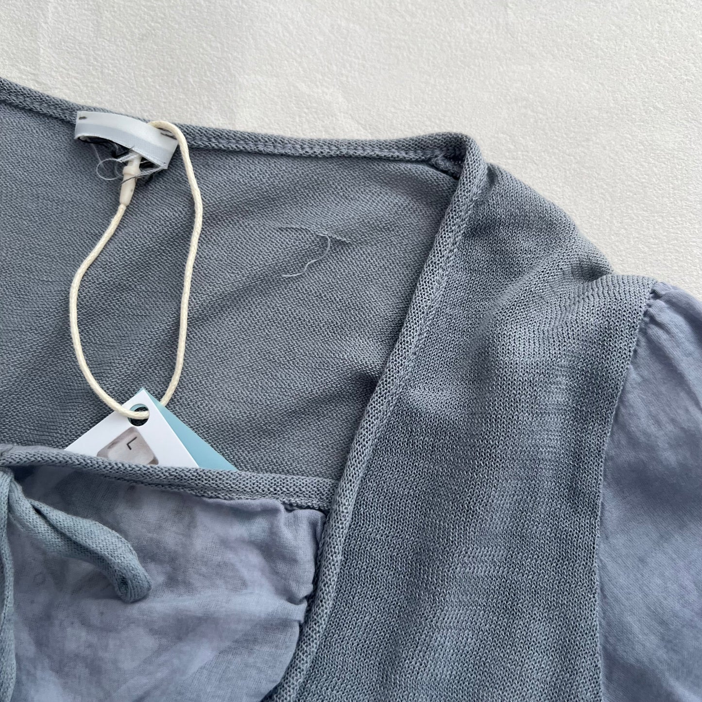 Sasch Grey Blue Milkmaid Layered Puff Hem Two In One Knit Top