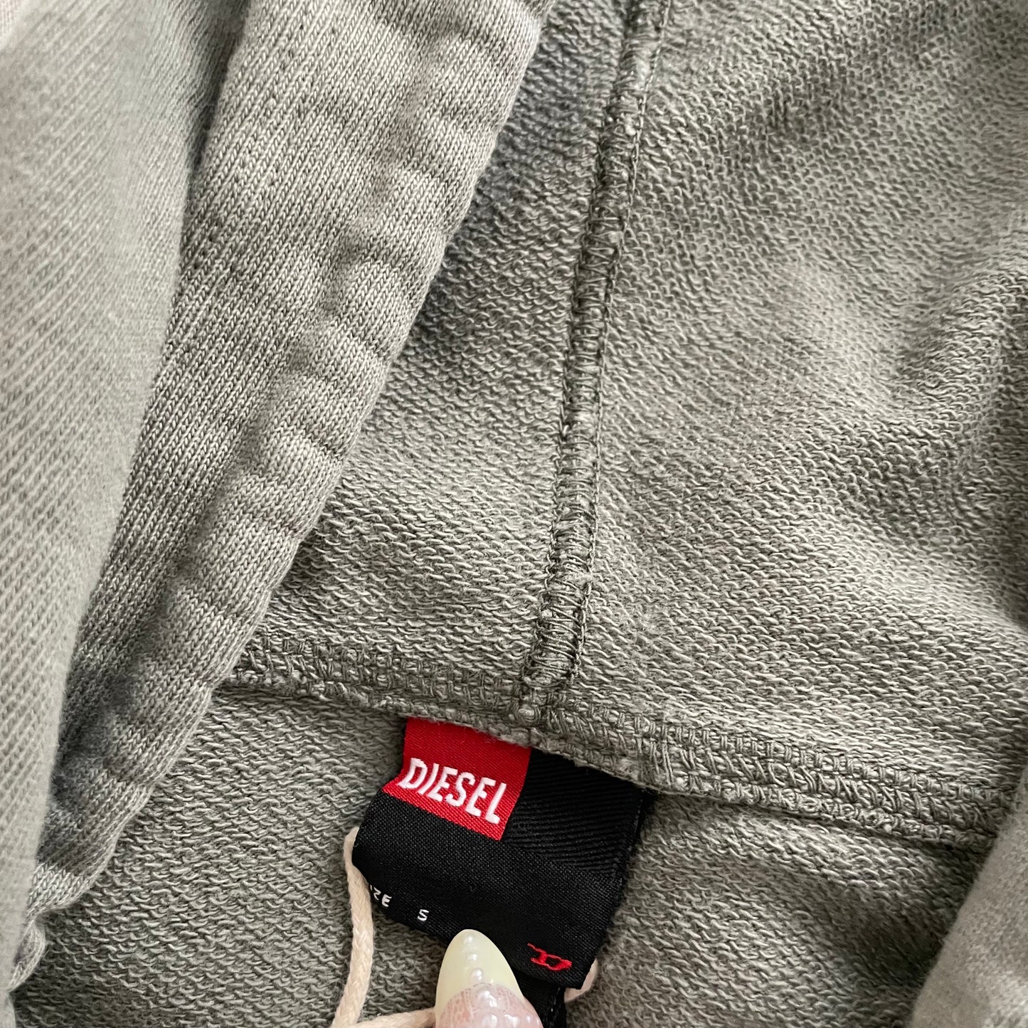 khaki grunge sleaze diesel long sleeve zip faded text hoodie jacket