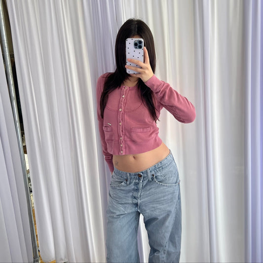 Dsquared2 Preppy Pink Crop Jersey Cardigan Top