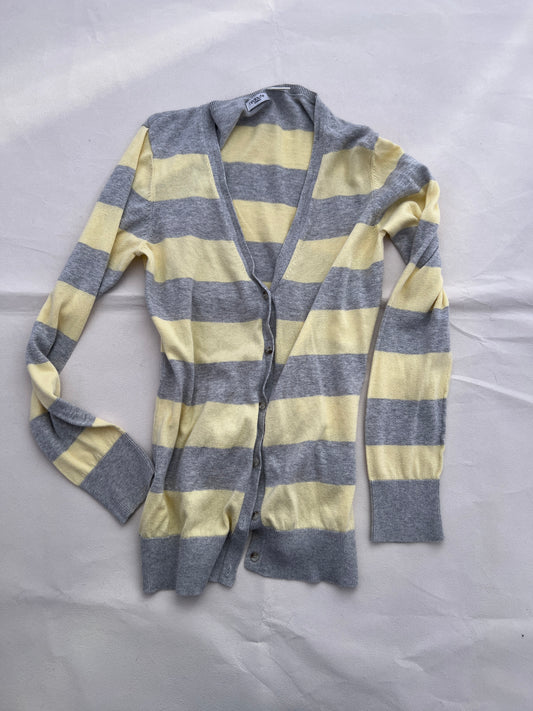 Redoute Yellow Grey Long Sleeve Fine Knit Cardigan