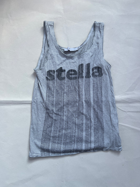 Adidas X Stella Mcartney Grey Striped Stella Text Graphic Tank Top