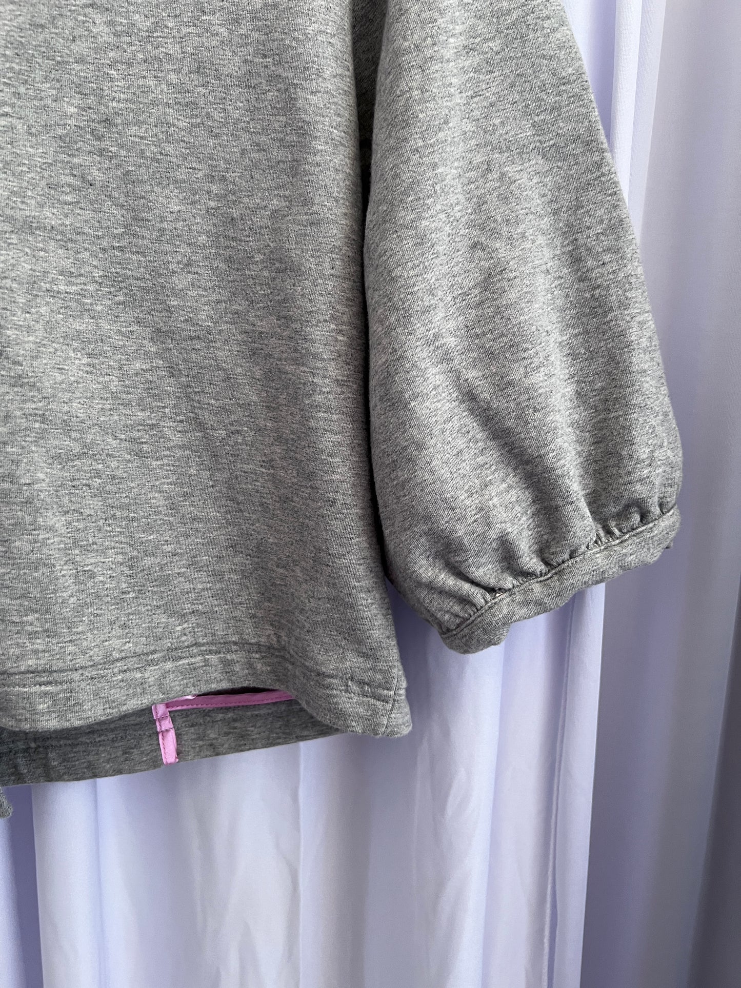 Phard Grey Preppy Baby Pink Button Half Balloon Sleeve Crop Jersey Cardigan Top