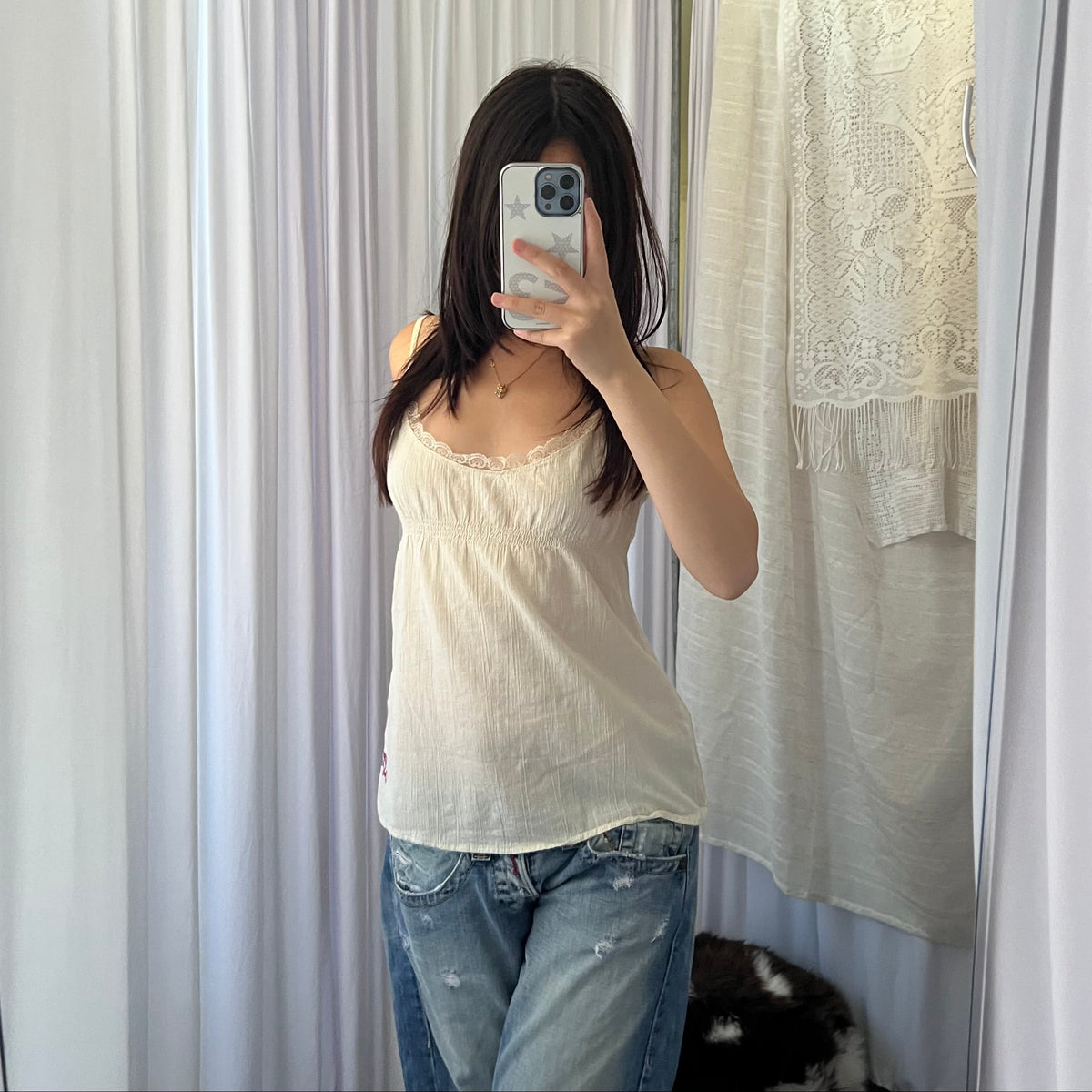 Diesel Cream Lace Trim Babydoll Camisole
