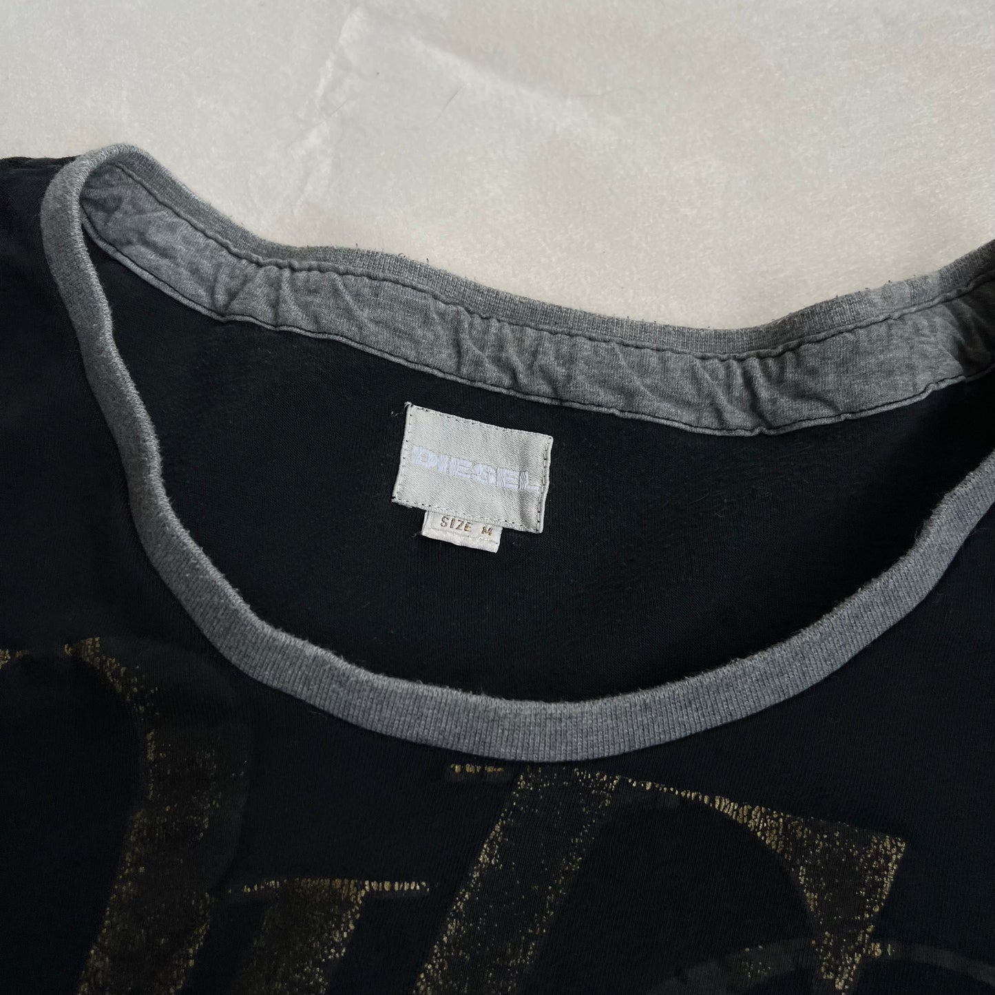 navy diesel long sleeve faded graphic grey trim sweater top