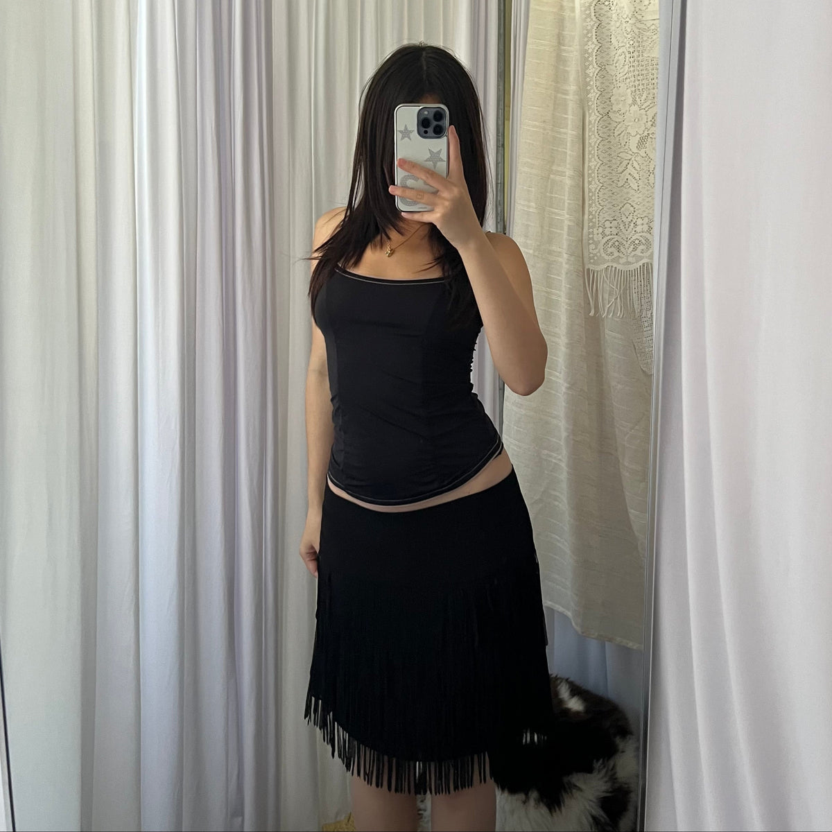 Black Tassel Tiered Mini Skirt