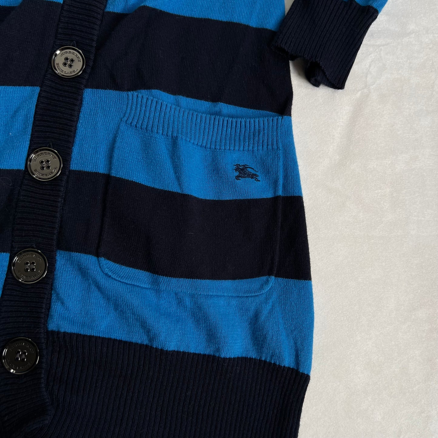 burberry blue label preppy blue black striped short sleeve long hooded cardigan