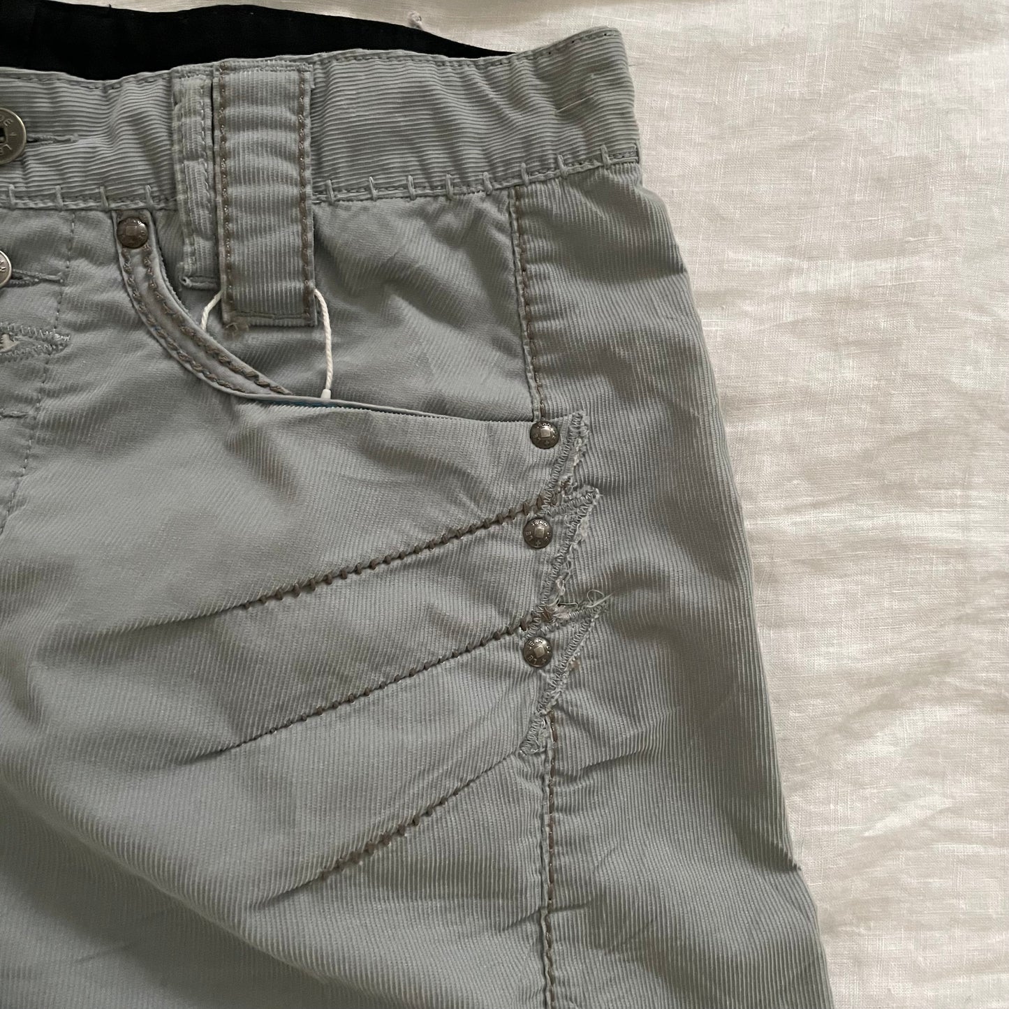 vintage marithe francois girbaud blue grey mid rise wide barrel trousers