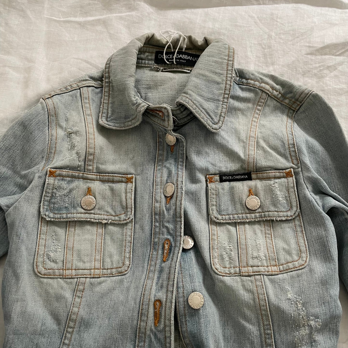 vintage dolce & gabbana light wash fitted denim crop jacket