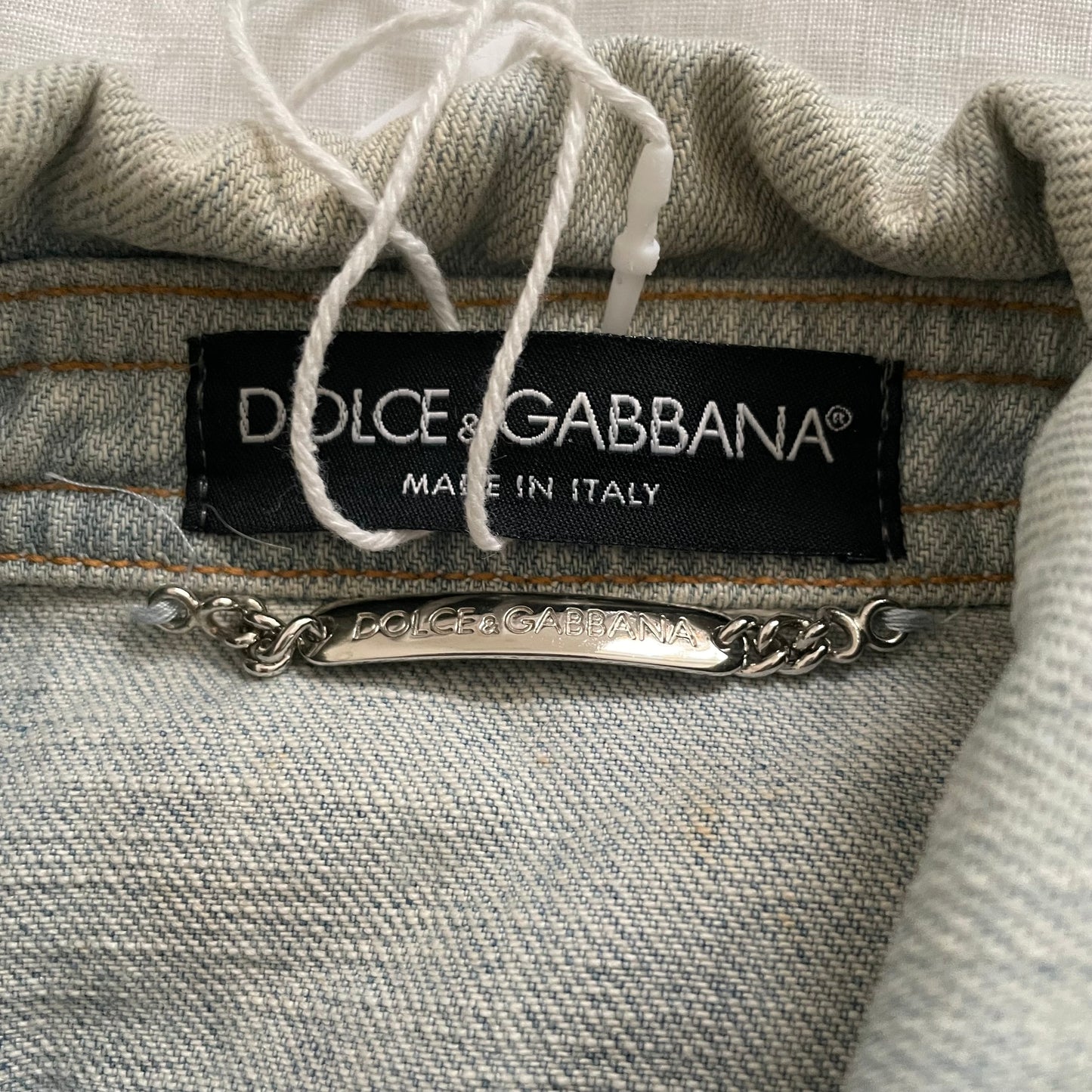 vintage dolce & gabbana light wash fitted denim crop jacket