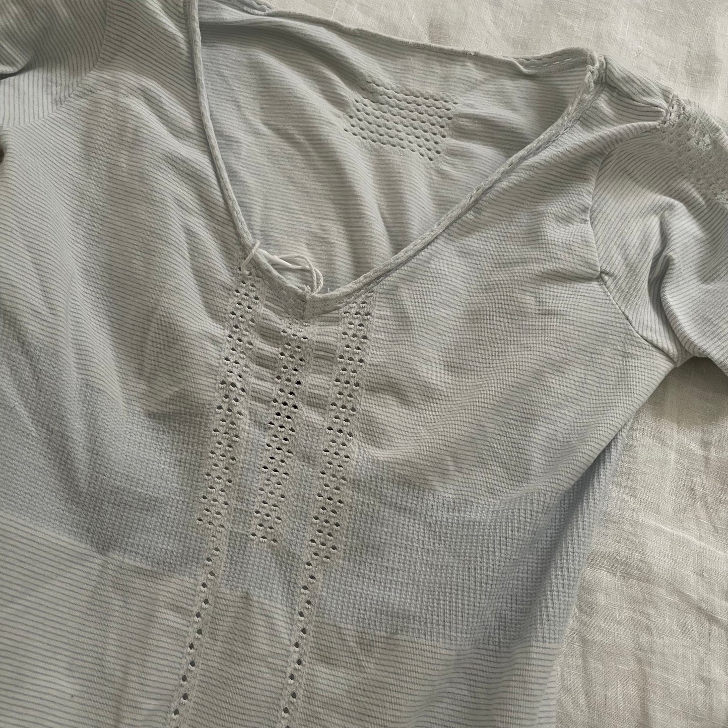 marithe francois girbaud light blue cross section fitted top