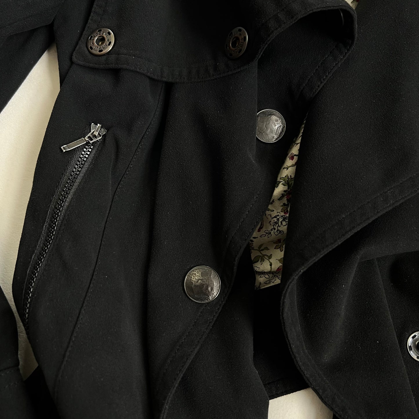 cop copine asymmetric black ruched button corpcore utility draped collar jacket