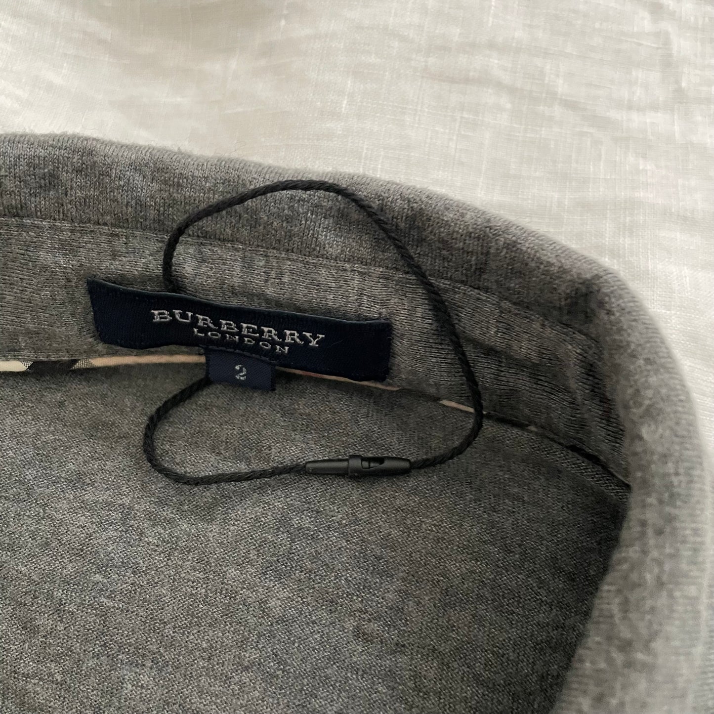 burberry wrap style ruched asymmetric grey long sleeve collared top