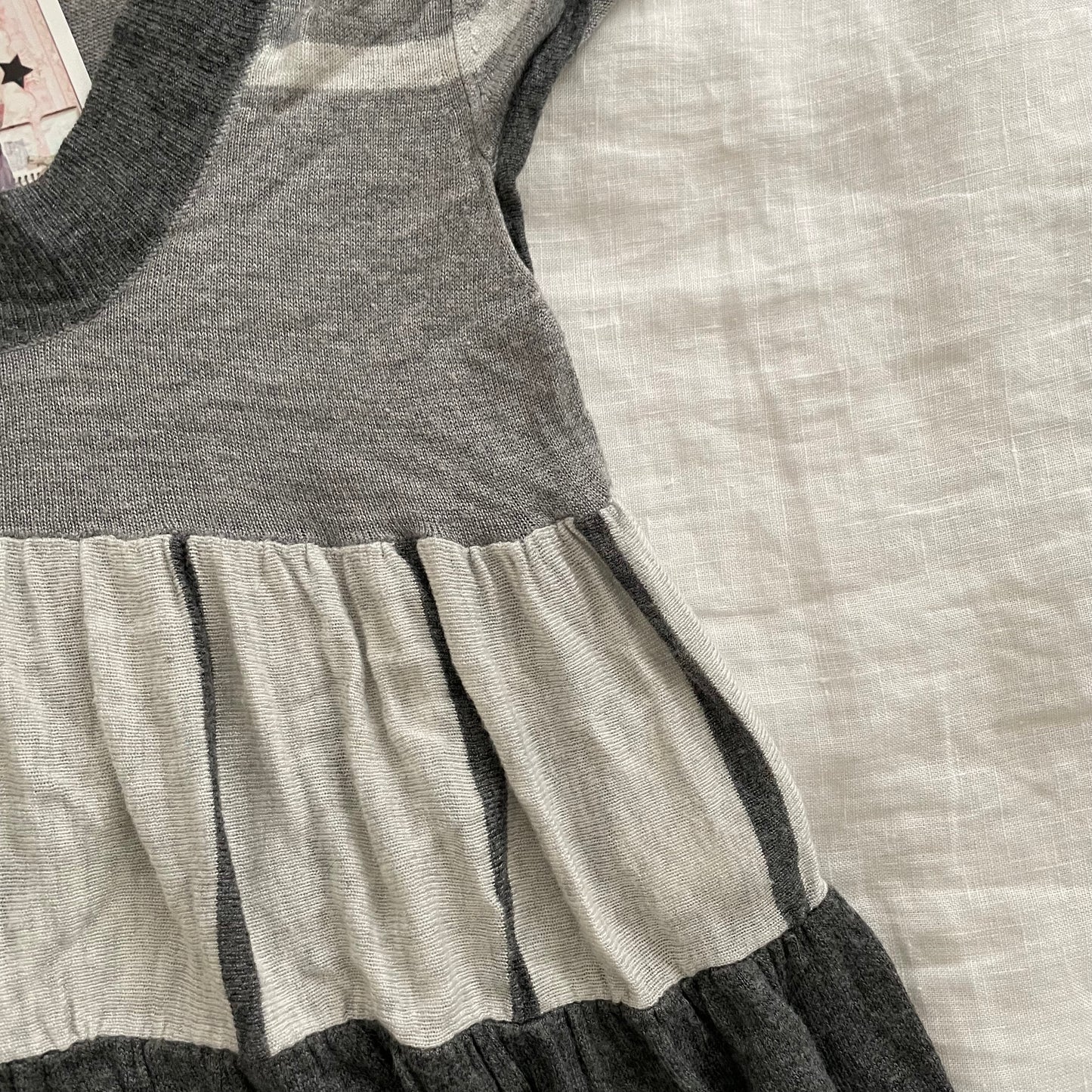 preppy balletcore kookai grey tone wool blend short sleeve babydoll top