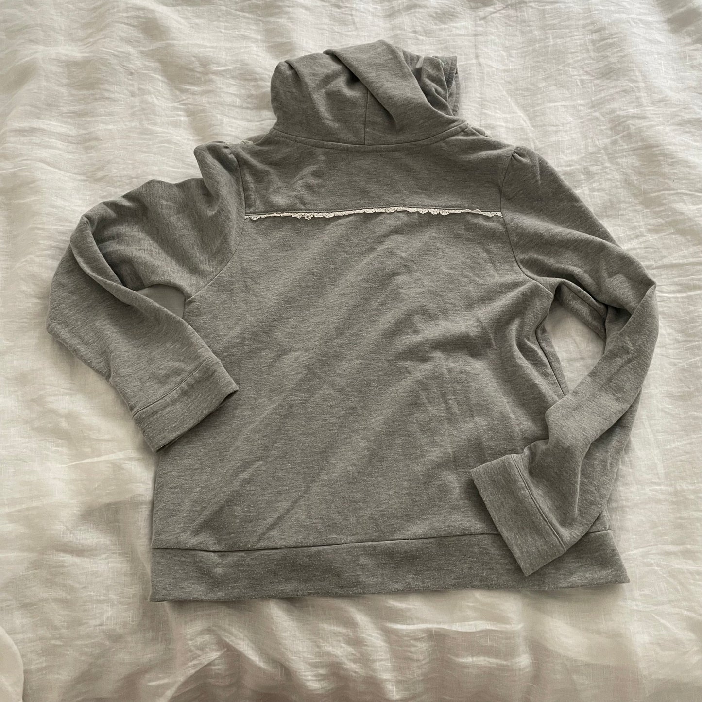 coquette grey asymmetric axes femmes white lace zip hoodie jacket