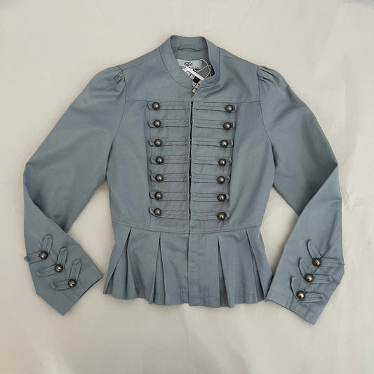 Turquoise Bonprix Military Mandarin Collar Long Sleeve Pleated Flared Hem Jacket