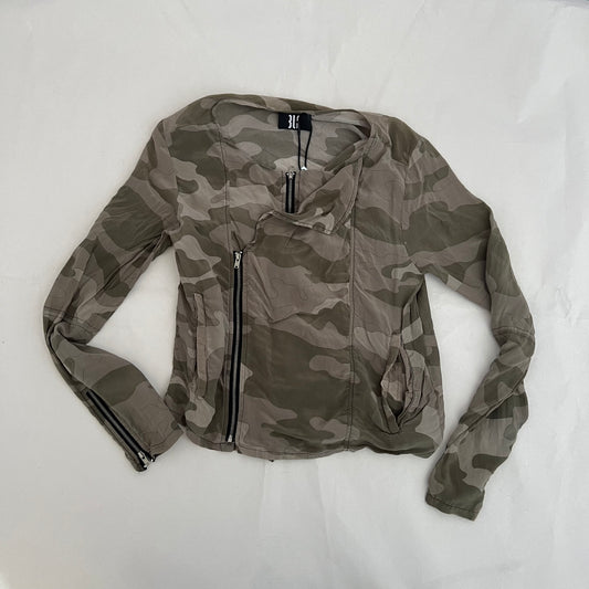 3L Khaki Camo Asymmetric Dual Zip Long Sleeve Jacket Top