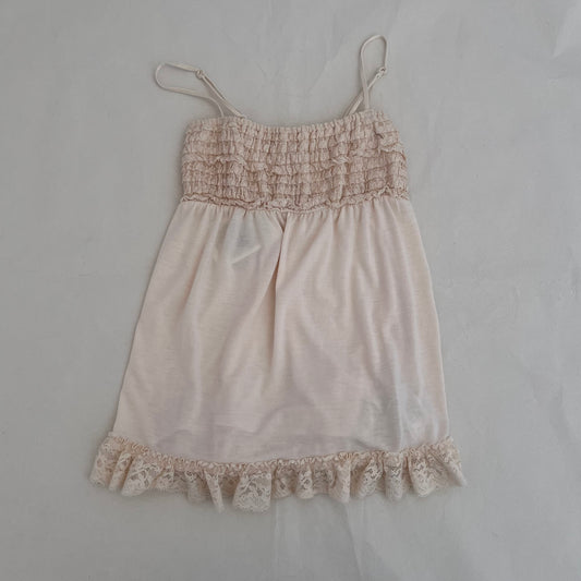 Gelato Pique Peach Ivory Pink Babydoll Ruched Frill Hem Camisole