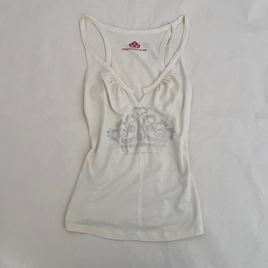 Fornarina White Silver Ornate Graphic Ribbed Vest Top