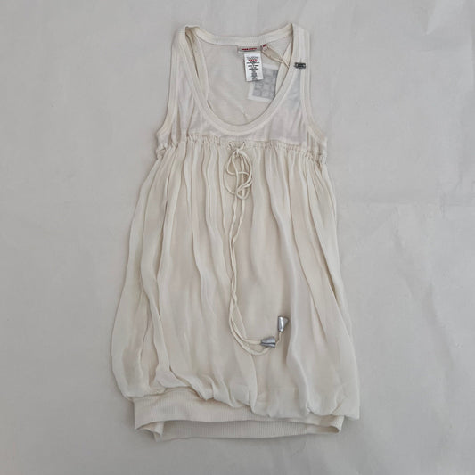 Miss Sixty White Ribbed Puff Hem Mixed Material Blouson Vest Top