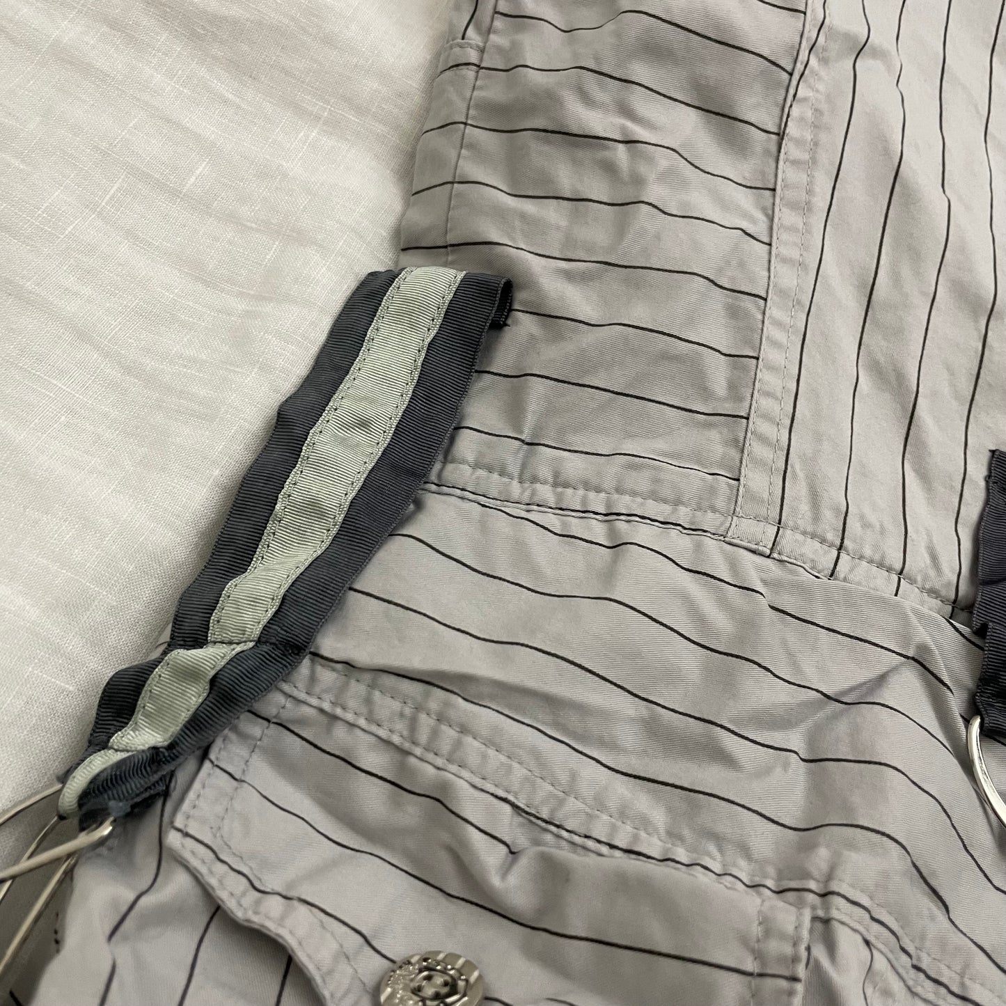 fq2 archival grey bubble hem utility pocket zip striped midi dress