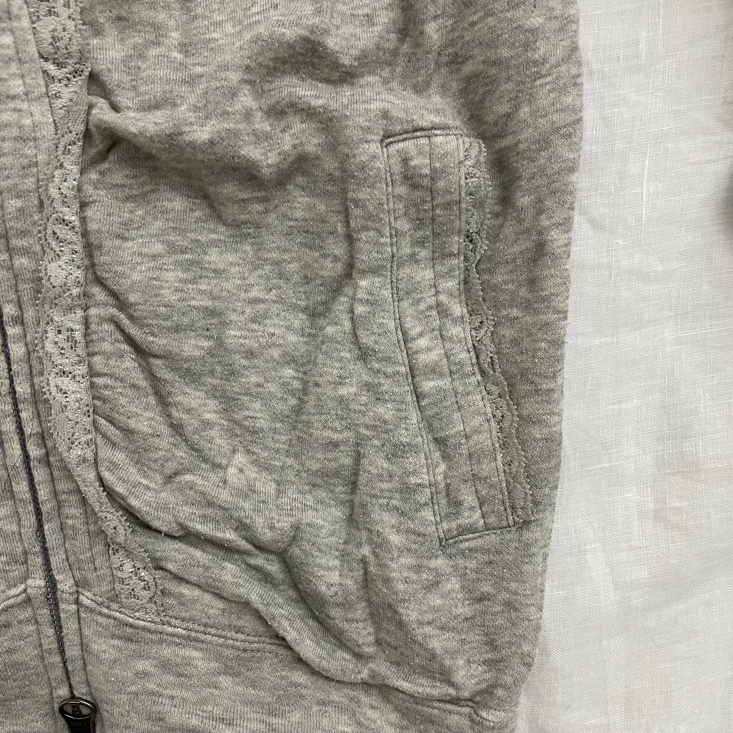 vintage hysteric glamour coquette grey lace ruched long sleeve hoodie