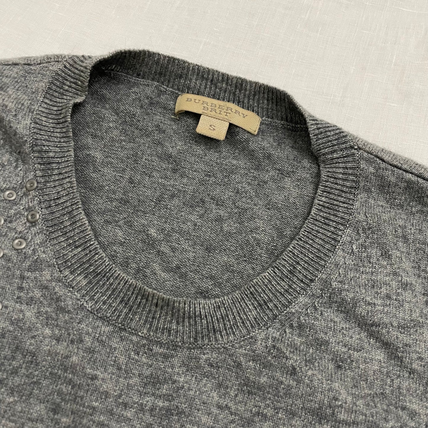 burberry brit grey long sleeve knit grommet detail nova check print jumper