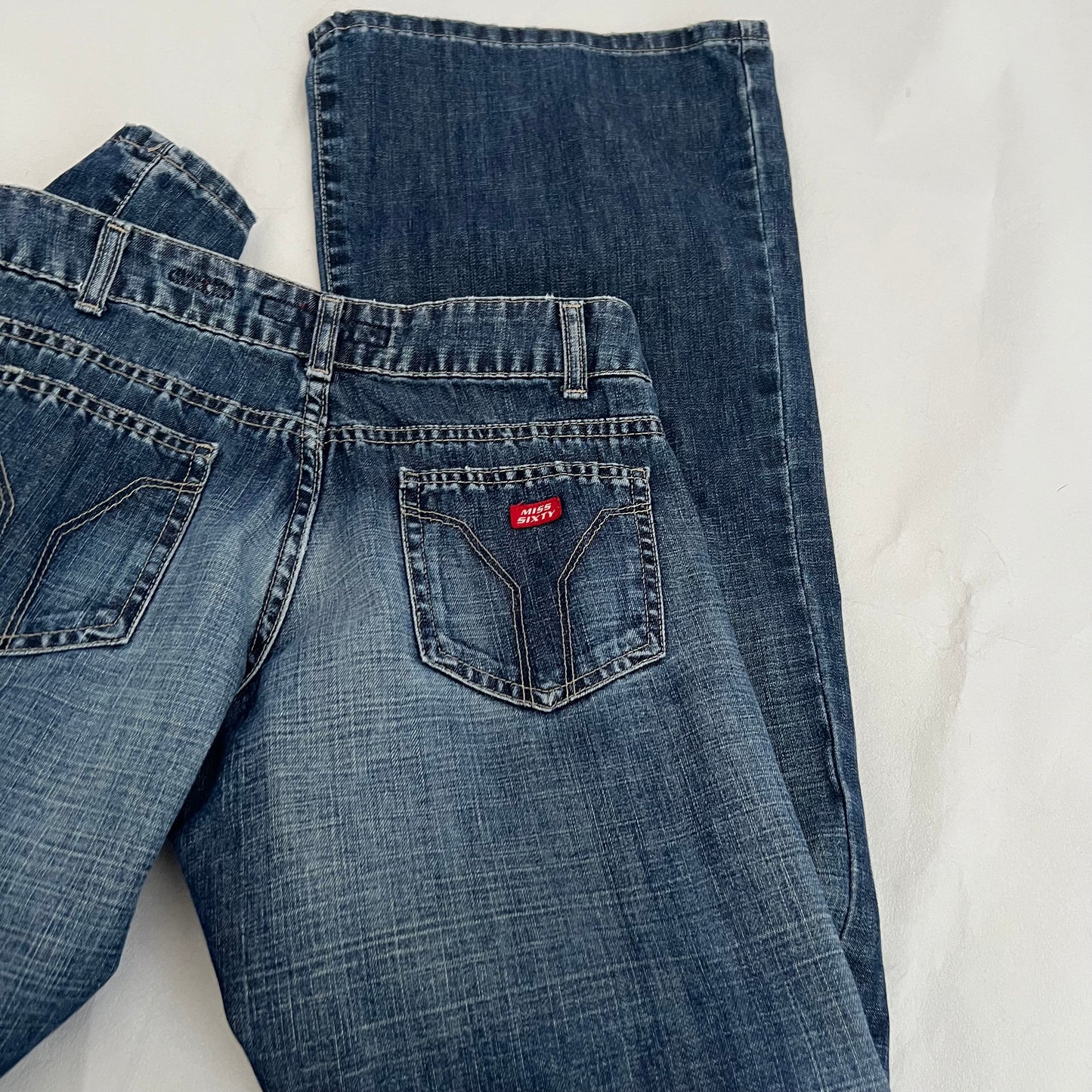 Miss Sixty New Tommy Style Medium Wash Blue Boot Leg Skinny Low Rise Denim Jeans